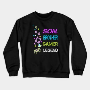 Son Brother Gamer Legend, Gifts For Teen Boys Gaming Crewneck Sweatshirt